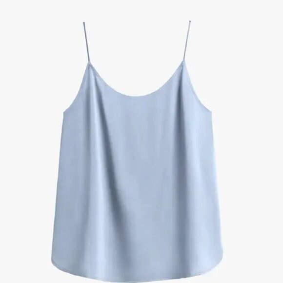 Cuyana Washable Silk Charmeuse Cross-Back Cami in Sky Blue XL - Picture 1 of 2